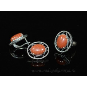 Кольцо и серьги с авантюрином (имитация)