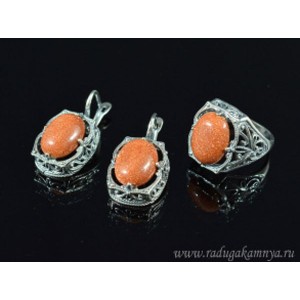 Кольцо и серьги с авантюрином (имитация)