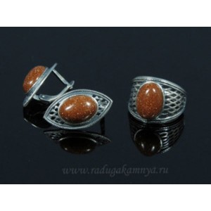Кольцо и серьги с авантюрином (имитация)