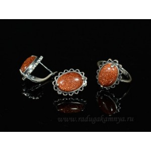 Кольцо и серьги с авантюрином (имитация)
