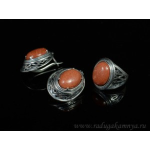 Кольцо и серьги с авантюрином (имитация)