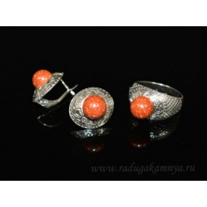 Кольцо и серьги с авантюрином (имитация) Кольцо и серьги с авантюрином (имитация)