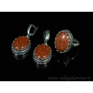 Кольцо и серьги с авантюрином (имитация)