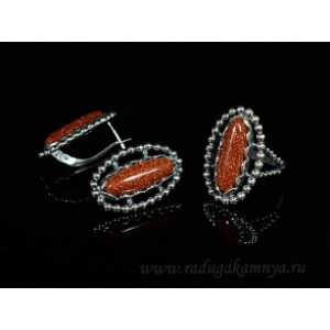 Кольцо и серьги с авантюрином (имитация) Кольцо и серьги с авантюрином (имитация)