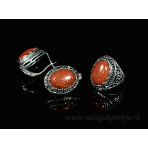 Кольцо и серьги с авантюрином (имитация) Кольцо и серьги с авантюрином (имитация)