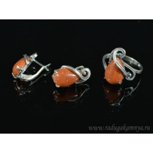 Кольцо и серьги с авантюрином (имитация) .