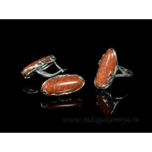 Кольцо и серьги с авантюрином (имитация) .