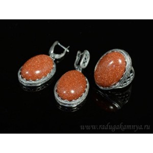 Кольцо и серьги с авантюрином (имитация) .