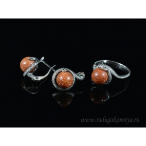 Кольцо и серьги с авантюрином (имитация) Кольцо и серьги с авантюрином (имитация)