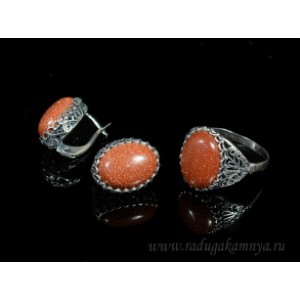 Кольцо и серьги с авантюрином (имитация) Кольцо и серьги с авантюрином (имитация)