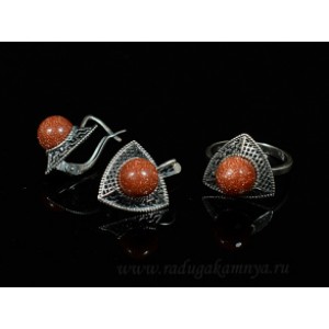 Кольцо и серьги с авантюрином (имитация)