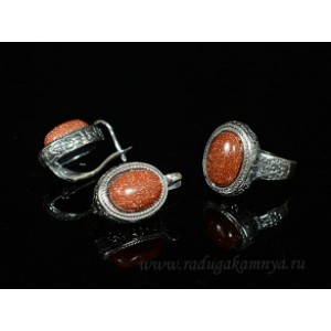 Кольцо и серьги с авантюрином (имитация)
