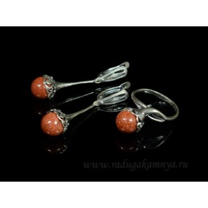 Кольцо и серьги с авантюрином (имитация)