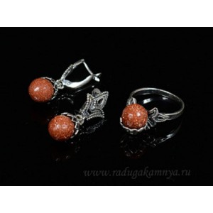 Кольцо и серьги с авантюрином (имитация)