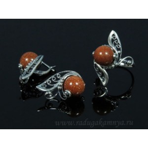 Кольцо и серьги с авантюрином (имитация) .