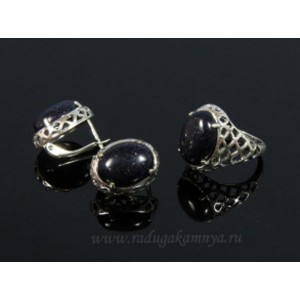 Кольцо и серьги с авантюрином синим (имитация)