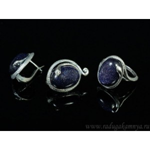 Кольцо и серьги с авантюрином синим (имитация) Кольцо и серьги с авантюрином синим (имитация)
