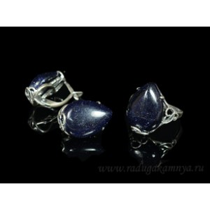 Кольцо и серьги с авантюрином синим (имитация) Кольцо и серьги с авантюрином синим (имитация)