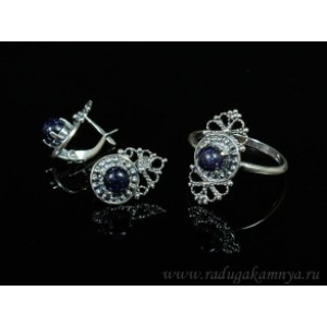 Кольцо и серьги с авантюрином синим (имитация) Кольцо и серьги с авантюрином синим (имитация)