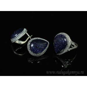 Кольцо и серьги с авантюрином синим (имитация) Кольцо и серьги с авантюрином синим (имитация)