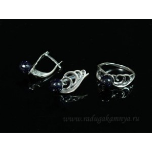 Кольцо и серьги с авантюрином синим (имитация) Кольцо и серьги с авантюрином синим (имитация)