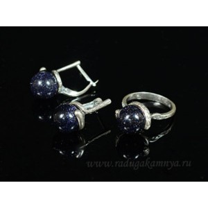 Кольцо и серьги с авантюрином синим (имитация) Кольцо и серьги с авантюрином синим (имитация)