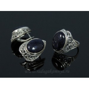 Кольцо и серьги с авантюрином синим (имитация) Кольцо и серьги с авантюрином синим (имитация)