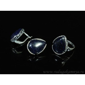 Кольцо и серьги с авантюрином синим (имитация) .