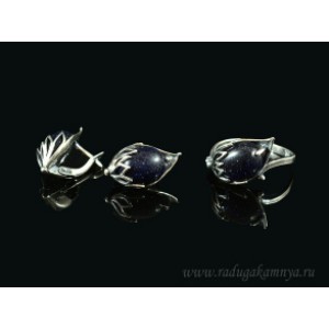 Кольцо и серьги с авантюрином синим (имитация) Кольцо и серьги с авантюрином синим (имитация)