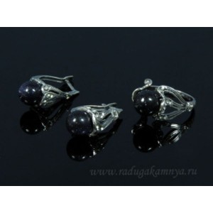 Кольцо и серьги с авантюрином синим (имитация)