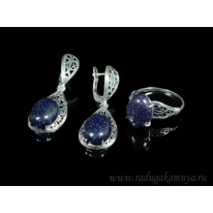 Кольцо и серьги с авантюрином синим (имитация) Кольцо и серьги с авантюрином синим (имитация)