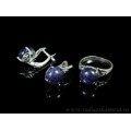 Кольцо и серьги с авантюрином синим (имитация)