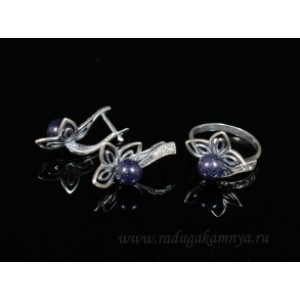 Кольцо и серьги с авантюрином синим (имитация)