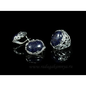 Кольцо и серьги с авантюрином синим (имитация)