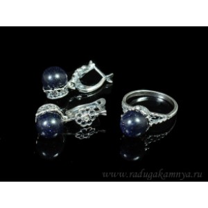 Кольцо и серьги с авантюрином синим (имитация) .