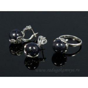 Кольцо и серьги с авантюрином синим (имитация)