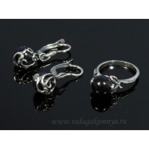 Кольцо и серьги с авантюрином синим (имитация)