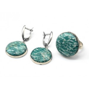 Кольцо и серьги амазонит " Круг "
