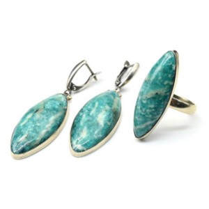 Кольцо и серьги амазонит " Рис "