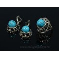 Кольцо и серьги бирюза ( (имитация) )