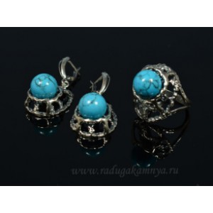 Кольцо и серьги бирюза ( (имитация) )