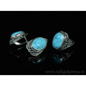 Кольцо и серьги бирюза (имитация) .