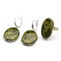 Кольцо и серьги змеевик " Овал "