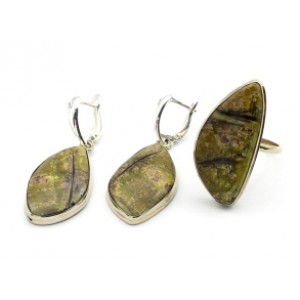 Кольцо и серьги офиокальцит " Грация "