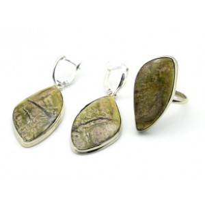 Кольцо и серьги офиокальцит " Грация "