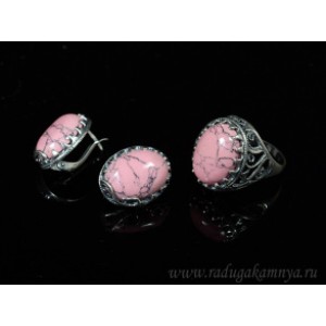 Кольцо и серьги кахолонг (имитация) цвет  розовый