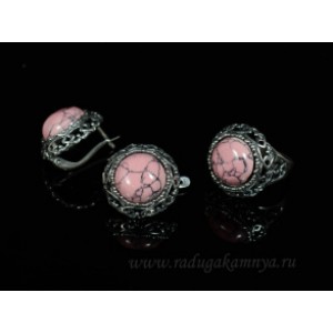 Кольцо и серьги кахолонг (имитация) цвет розовый