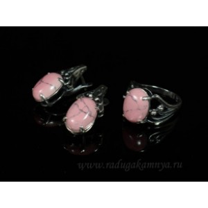 Кольцо и серьги кахолонг (имитация), цвет  розовый
