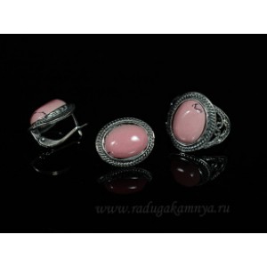 Кольцо и серьги кахолонг (имитация), цвет розовый