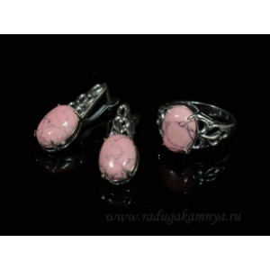 Кольцо и серьги кахолонг (имитация), цвет розовый